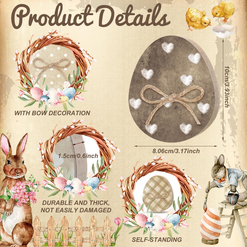 Seeloowy 6 Pcs Easter Table Decorations Wooden Bunny Tiered Tray Decor Stand Signs Easter Bunny Tabletop Centerpiece with Rope Farmhouse Rabbit Decorations for Spring Party Home Office(Novelty) - Image 3