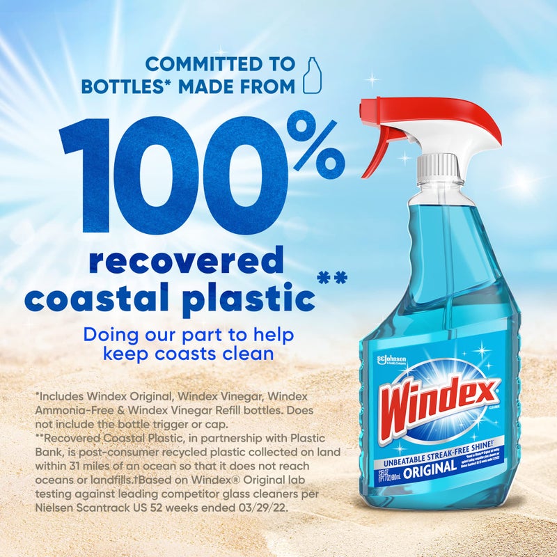 Windex Glass and Window Cleaner Spray Bottle, Bottle Made from 100% Recycled Plastic, Surface Cleaning Spray, Original Blue Scent, 32 Fl Oz - Image 3