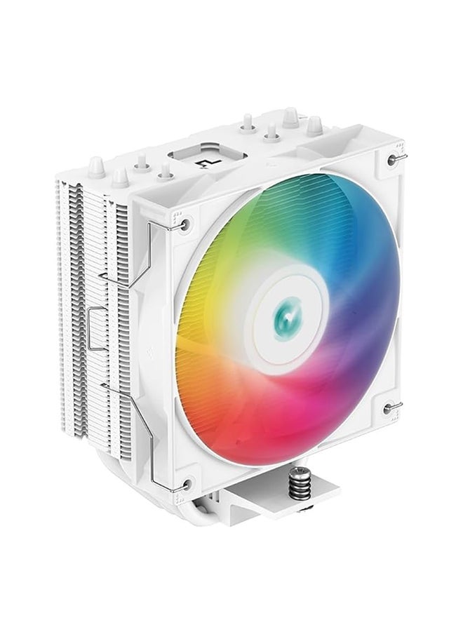 DEEPCOOL مبرد وحدة المعالجة المركزية DeepCool AG400 WH ARGB برج واحد 120 مم، 4 أنابيب حرارية، مراوح عالية الكفاءة 500-2000 دورة في الدقيقة، تدفق هواء 75.89 CFM، محمل مائي، LGA1700/1200/1151/AM4/AM5، أبيض | R-AG400-WHANMC-G-2  - Image 1