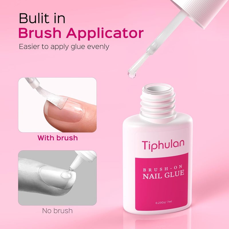 TIPHULAN 7ml Brush On Nail Glue for Press On, Acrylic Nails - Super Strong, Durable & Long-Lasting, Mess Free, Travel Friendly, 0.23 oz - Image 2