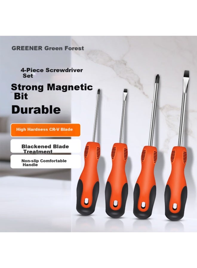 Greener Screwdriver Set For Home Use With Strong Magnet, Phillips And Flathead, 4 Pieces, 3*75mm And 6*100mm, Computer Assembly Tools - Image 1