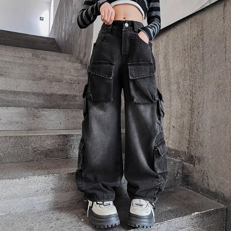 Girls' Jeans Arrival Pants Western Style Korean Style Big Children Loose Wide Leg Pants Children'S Overalls - Image 3