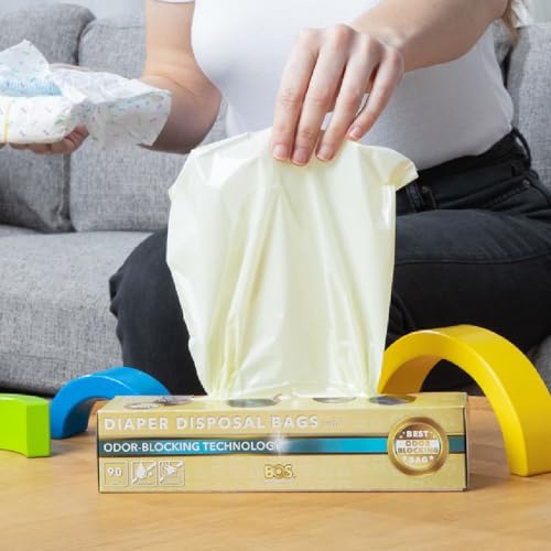 BOS, Odor-Sealing Dirty Diaper Trash Bags - Disposable Bags - Scent & Smell Free (Color: Cream Yellow) (Pack of 1) - Image 2
