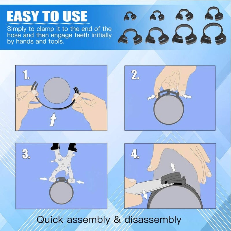 Glarks 48Pcs 8 Size Heavy Duty Black Double Gripping Nylon Hose Clamps Set 66272mm Plastic Snap Ratcheting Clamps Assortment Kit Black 48Pcs - Image 5