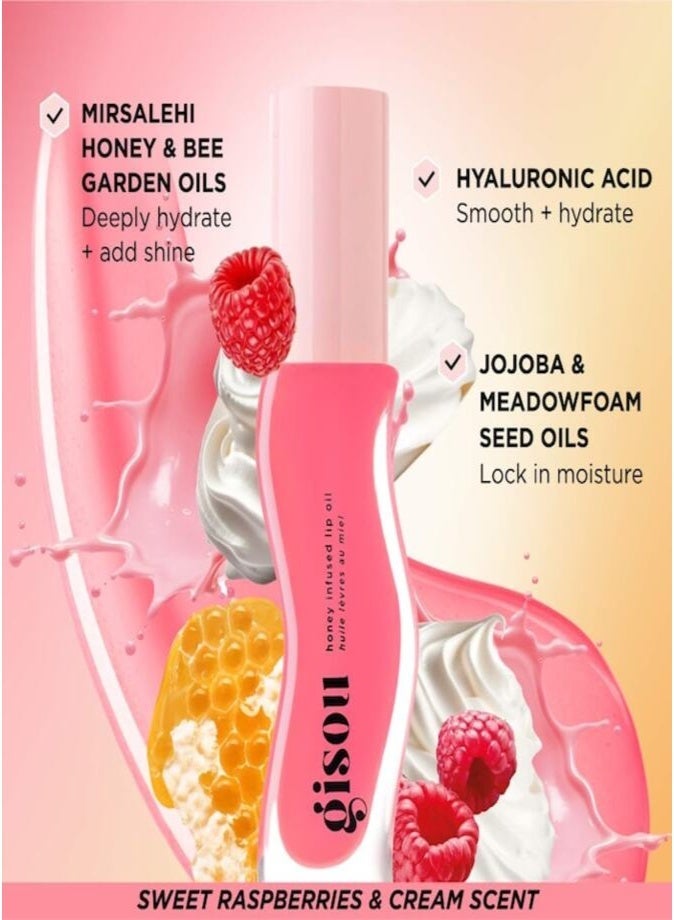 GISOU Honey Infused Lip Oil, Raspberry Swirl 8ml - Nourishing & Hydrating Lip Care - Image 5