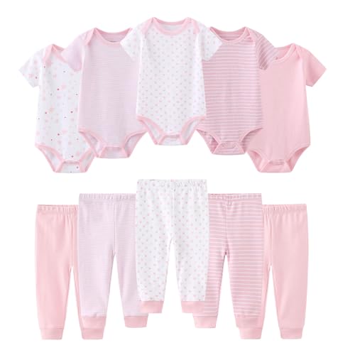 Ruliby Baby Girl Bodysuit and Pant Set Cotton Soft Newborn Clothes Outfits 03 month - Image 1