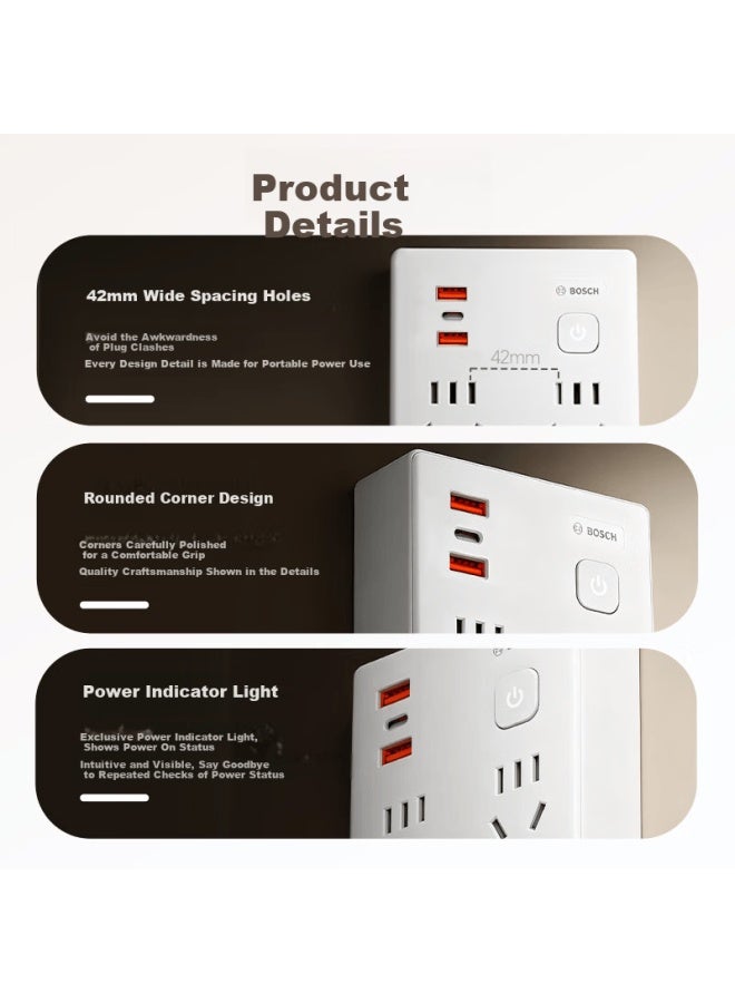 Bosch 20w Fast Charging 86-type Socket Converter/adapter Usb+type-c Socket Extension Multi-port Power Strip Wireless Multifunctional Socket Ps86-0201 - Image 3