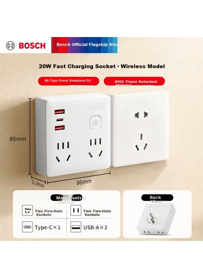 Bosch 20w Fast Charging 86-type Socket Converter/adapter Usb+type-c Socket Extension Multi-port Power Strip Wireless Multifunctional Socket Ps86-0201 - Image 1