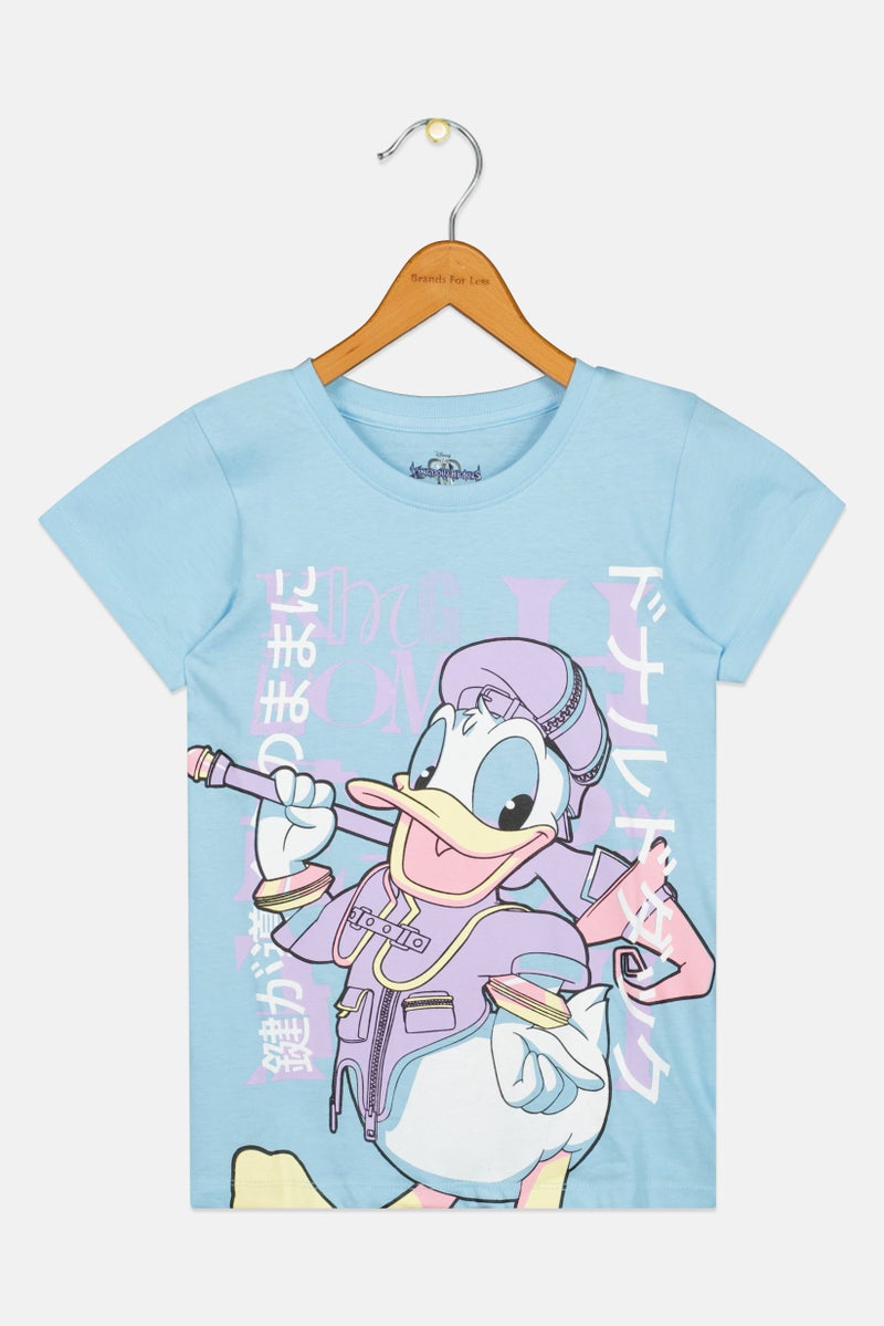 Disney x Kingdom Hearts Kids Girl Graphic Print Short Sleeve T-Shirt, Blue - Image 2