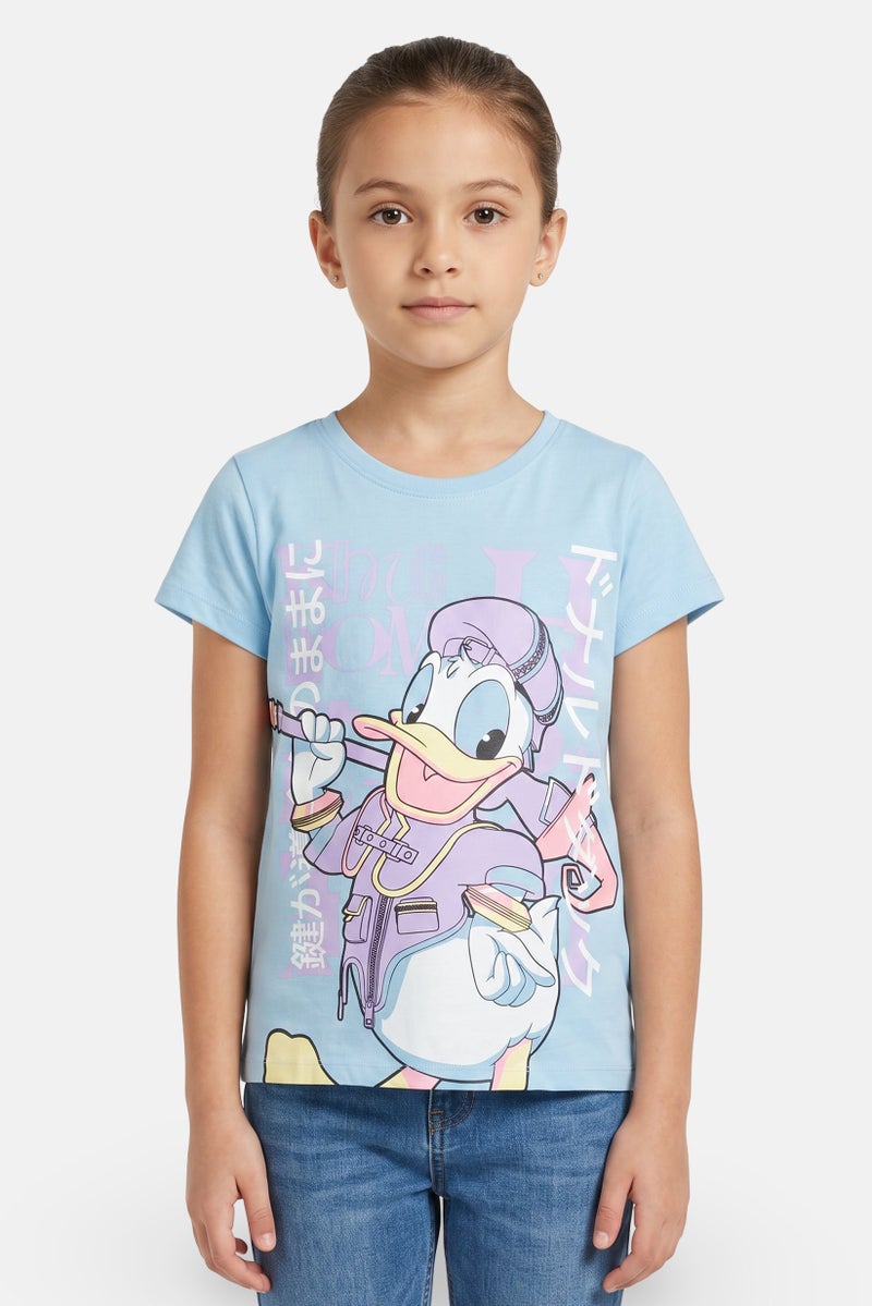 Disney x Kingdom Hearts Kids Girl Graphic Print Short Sleeve T-Shirt, Blue - Image 1