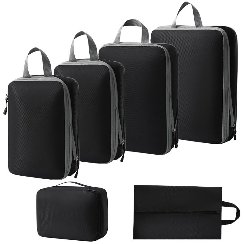 7-Piece Travel Organizer Compression SetThree-piece set + s + shoe bag + bra bag (black six-piece set) Three-piece set + s + shoe bag + bra bag (black six-piece set)
