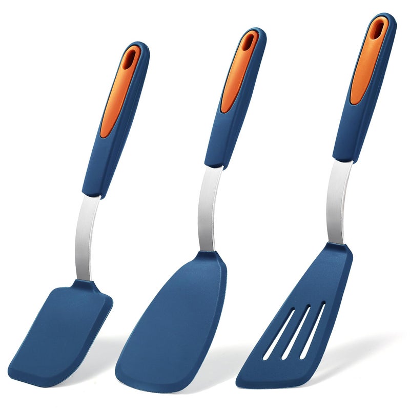 To encounter 3 Pieces Silicone Spatula Set Heat Resistant Flexible Turner Spatulas Nonstick Cookie Spatula Fish Spatula Dishwasher Safe Navy Blue