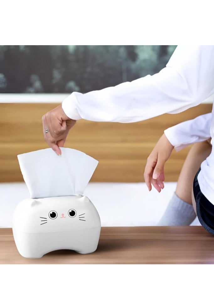 Tissue Box Holder - A functional and fun addition to your space - cute cat tissue box - White
