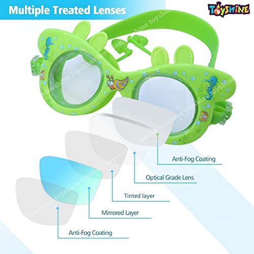 Toyshine Swim Goggles, (Dolphin Design) Anti Fog No Leaking Clear Vision Water Pool Swimming Goggles (Age 6-14), Light Green SSTP - Image 2