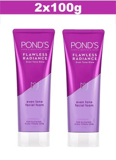Pond's Flawless Radiance Facial Foam Cleansing and Exfoliating with Niacinamide and Vitamin E, Even-tone Glow, gives Blemish-Free Skin, 100g x 2  - Image 1
