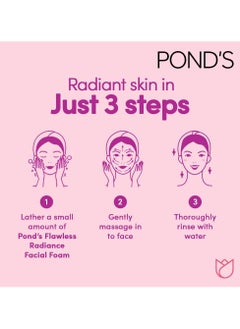 Pond's Flawless Radiance Facial Foam Cleansing and Exfoliating with Niacinamide and Vitamin E, Even-tone Glow, gives Blemish-Free Skin, 100g x 2  - Image 4