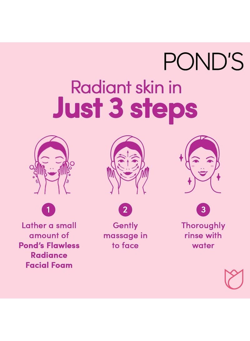 Pond's Flawless Radiance Facial Foam Cleansing and Exfoliating with Niacinamide and Vitamin E, Even-tone Glow, gives Blemish-Free Skin, 100g x 2 - Image 4
