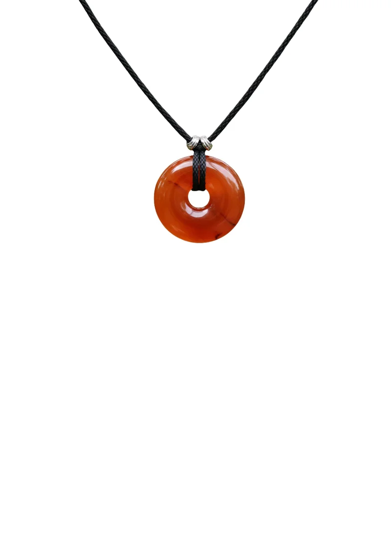 British Fossils Donut Pendant 6Mm Carnelian Necklace