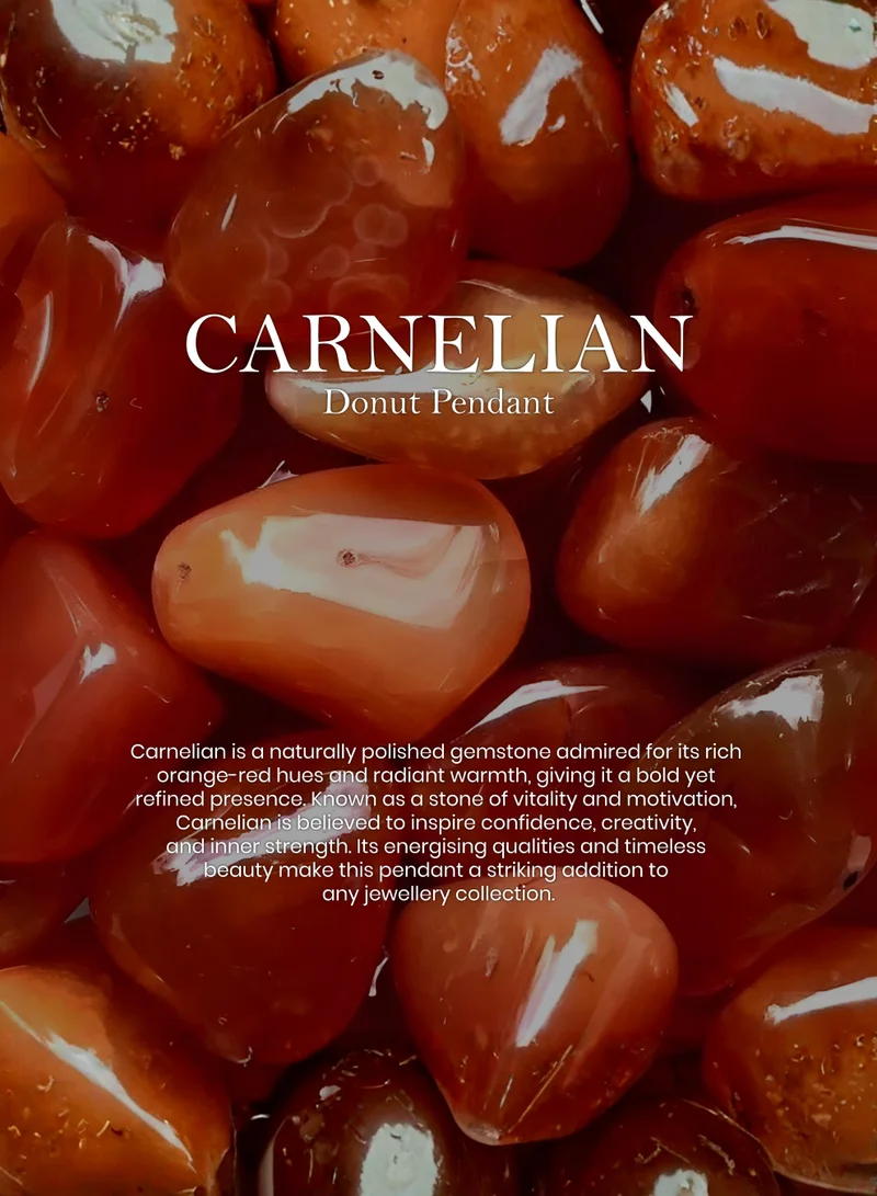British Fossils Donut Pendant 6Mm Carnelian Necklace
