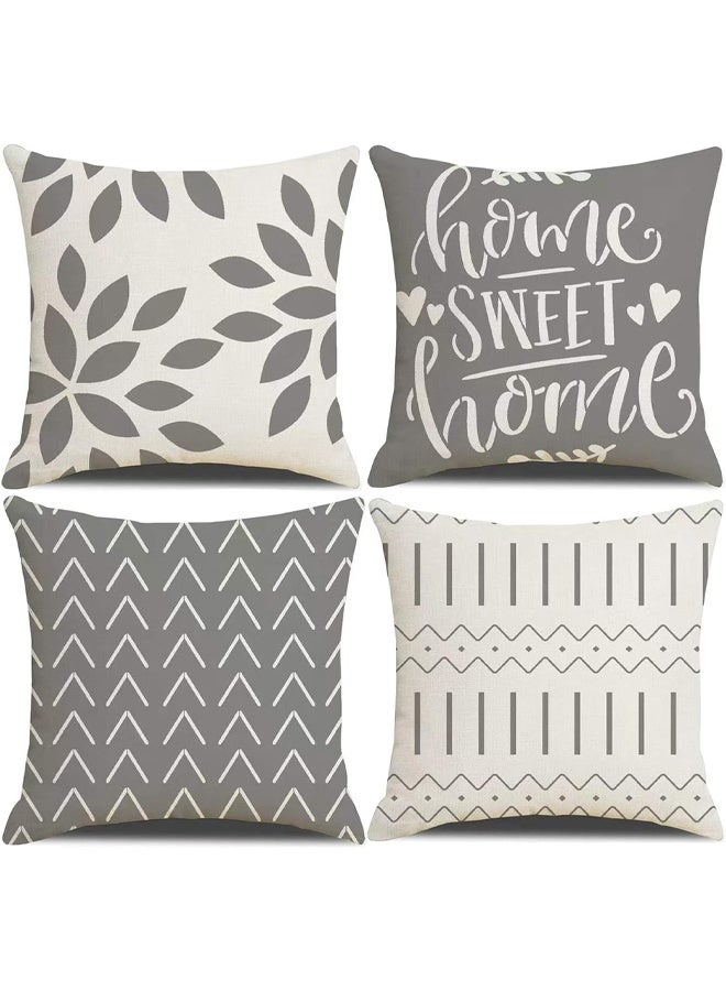 DUNISO مجموعة من 4 أغطية وسائد، أغطية وسائد، أغطية وسائد مربعة، أغطية وسائد زخرفية محايدة بأسلوب بوهيمي حديث، غلاف وسادة من الكتان للكنبة، السرير، ديكور المنزل، 18x18 بوصة - Image 1