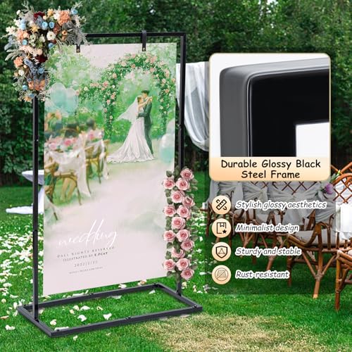 WEIDLUDOR Elegant Wedding Sign Stand & Holder，Black Heavy Duty Metal Wedding Welcome Sign Stand for Reception，Welcome to Our Wedding Hanging Sign Stand - Perfect for Seating Chart, Posters, and Decor - Image 4