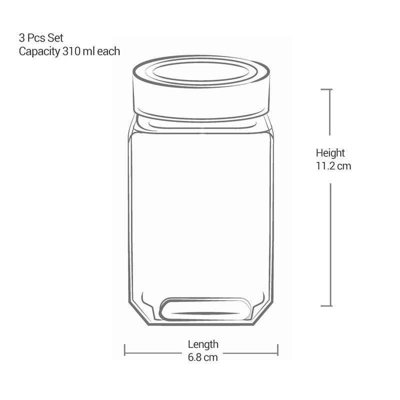 TREO by Milton Cube Storage Containers, Set of 3, Glass Jar with Air Tight Steel Lid, 310 ml each, Transparent Jars for Snacks, Pulses, Masala, Pickles, Cereals, Cookies, Dry Food - Image 5