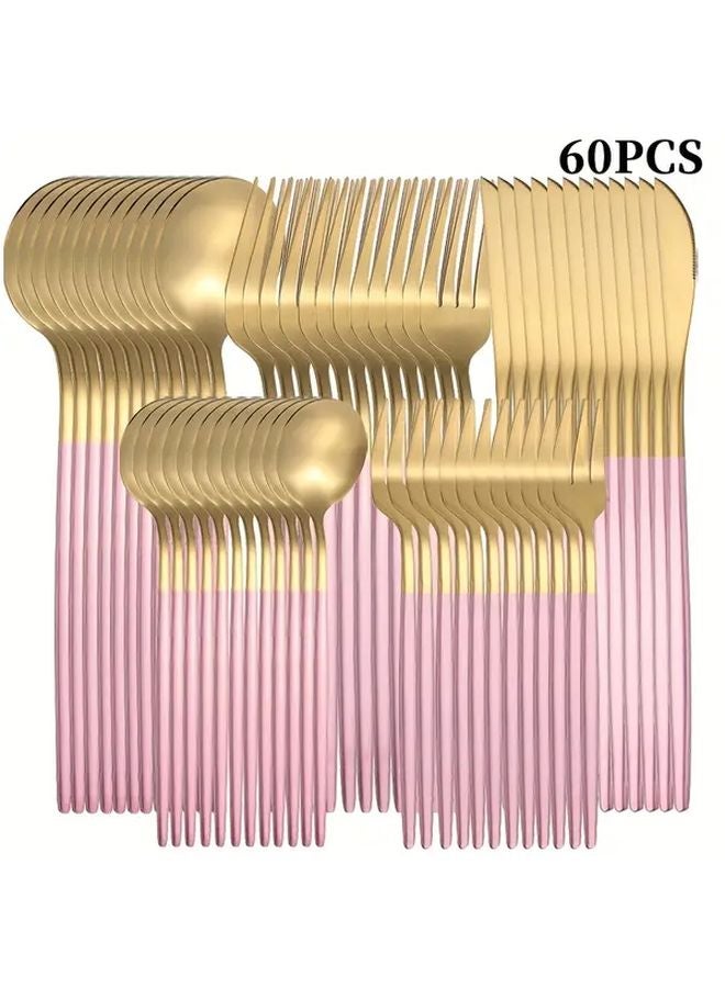 Golden 60 Piece Stainless Steel Portugal Cutlery Set Ideal for 12 People - Image 1