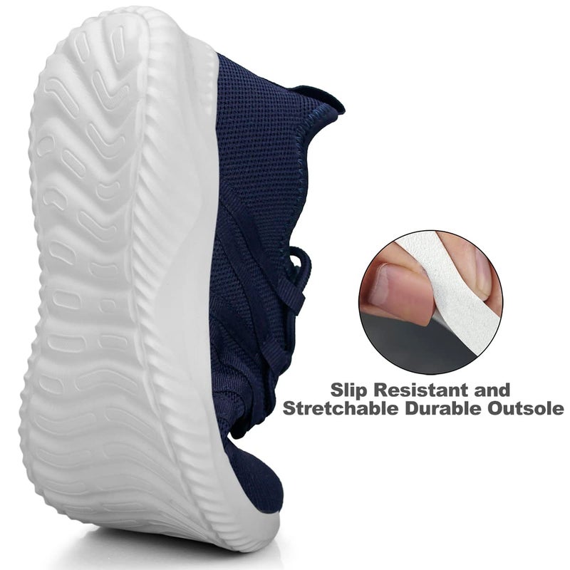 Feethit Womens Slip On Running Shoes Non Slip Walking Shoes Lightweight Gym Workout Shoes Breathable Fashion Sneakers All Dark Blue Size 8.5 - Image 4