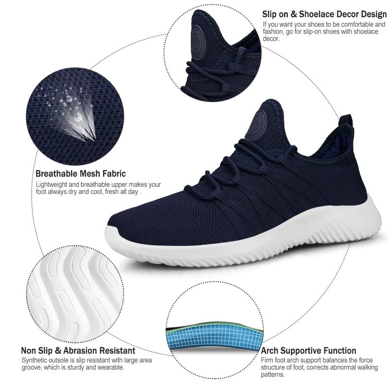 Feethit Womens Slip On Running Shoes Non Slip Walking Shoes Lightweight Gym Workout Shoes Breathable Fashion Sneakers All Dark Blue Size 8.5 - Image 3