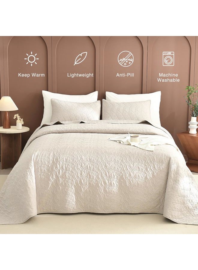 Masaca Oversized King Quilt 120x120,Wheat Oversized King Bedspread with Leaf Pattern,3 Piece Lightweight Ultra Soft Farmhouse California King Coverlet Set - Image 2