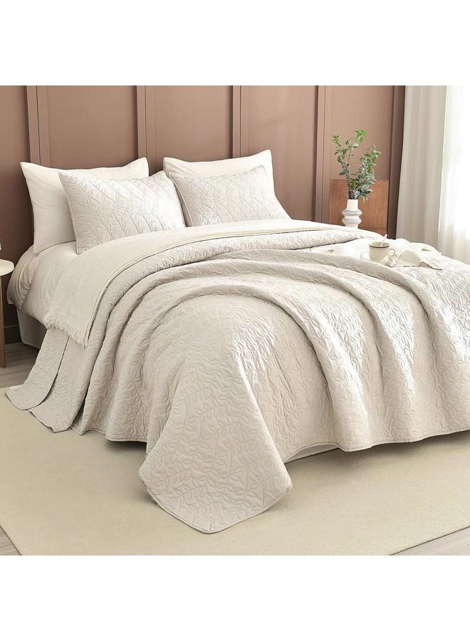 Masaca Oversized King Quilt 120x120,Wheat Oversized King Bedspread with Leaf Pattern,3 Piece Lightweight Ultra Soft Farmhouse California King Coverlet Set - Image 1