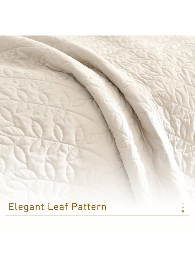 Masaca Oversized King Quilt 120x120,Wheat Oversized King Bedspread with Leaf Pattern,3 Piece Lightweight Ultra Soft Farmhouse California King Coverlet Set - Image 4