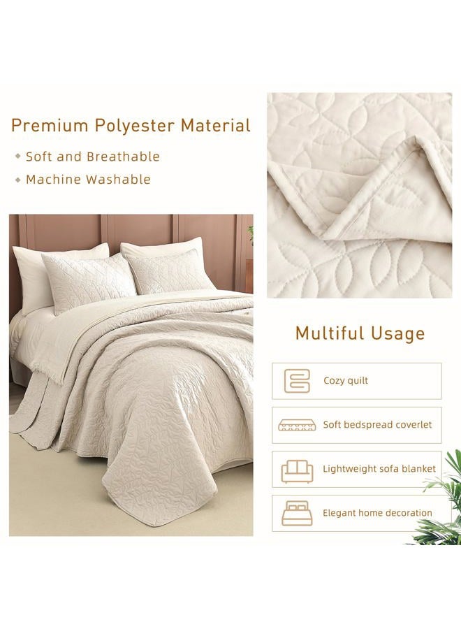 Masaca Oversized King Quilt 120x120,Wheat Oversized King Bedspread with Leaf Pattern,3 Piece Lightweight Ultra Soft Farmhouse California King Coverlet Set - Image 3