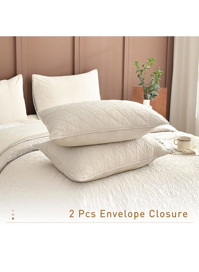 Masaca Oversized King Quilt 120x120,Wheat Oversized King Bedspread with Leaf Pattern,3 Piece Lightweight Ultra Soft Farmhouse California King Coverlet Set - Image 5