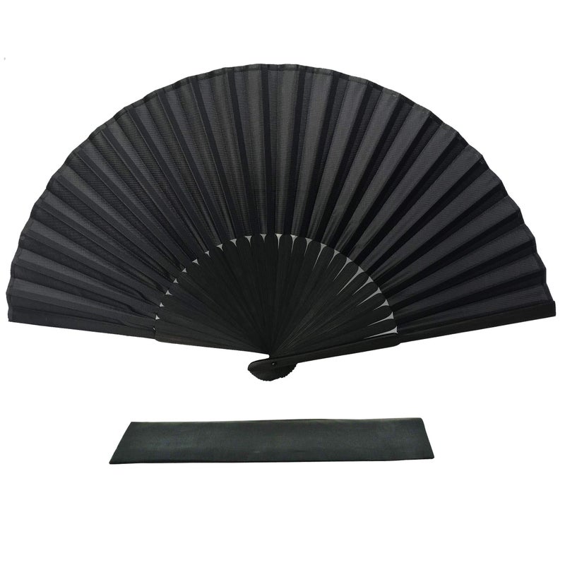 FANSOF.FANS FANSOFFANS Black Silk Fabric Folding Hand Held Fan with a Pouch Bamboo Ribs Chinese Vintage Handheld Girls Women Wedding Party Favour Gift Simple Black 