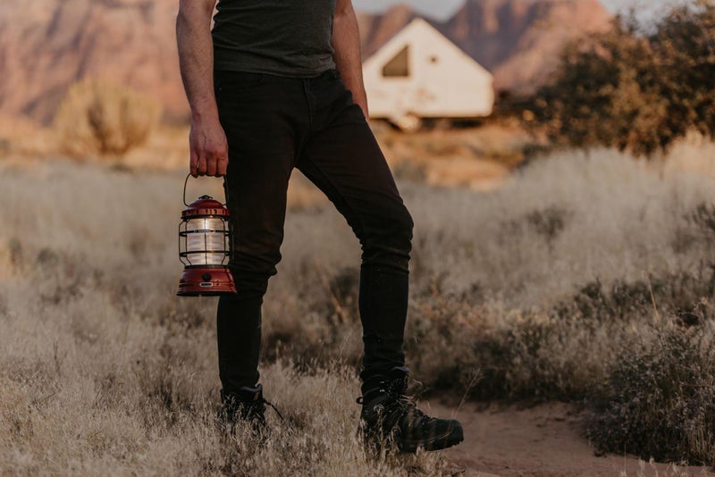 Barebones Forest Lantern – Red, Vintage Rechargeable LED Lantern with Adjustable Brightness – Battery Operated Camping Light for Outdoor Adventures, Backyard Gatherings, and Emergency Use - Image 4