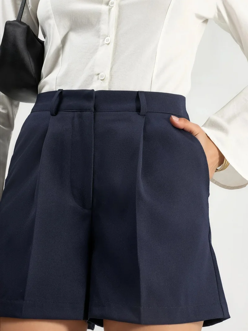 Hiccup Navy Blue High Waist Wide Leg Mini Shorts for Women | Best Price UAE
