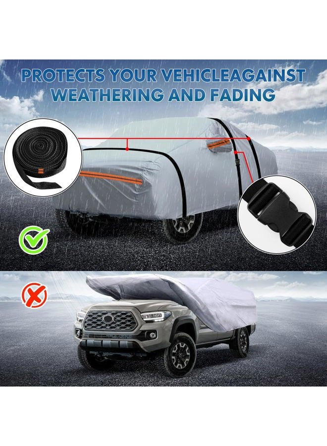 KEYOOG 6-layer Full Car Cover Is All-weather Waterproof, Universal In All Seasons, Snow Prevention Rainproof, Acid Rainproof, Sunscreen, Ultraviolet-proof, Fit Pickup 198"-220" Orange Reflective Strip - Image 5