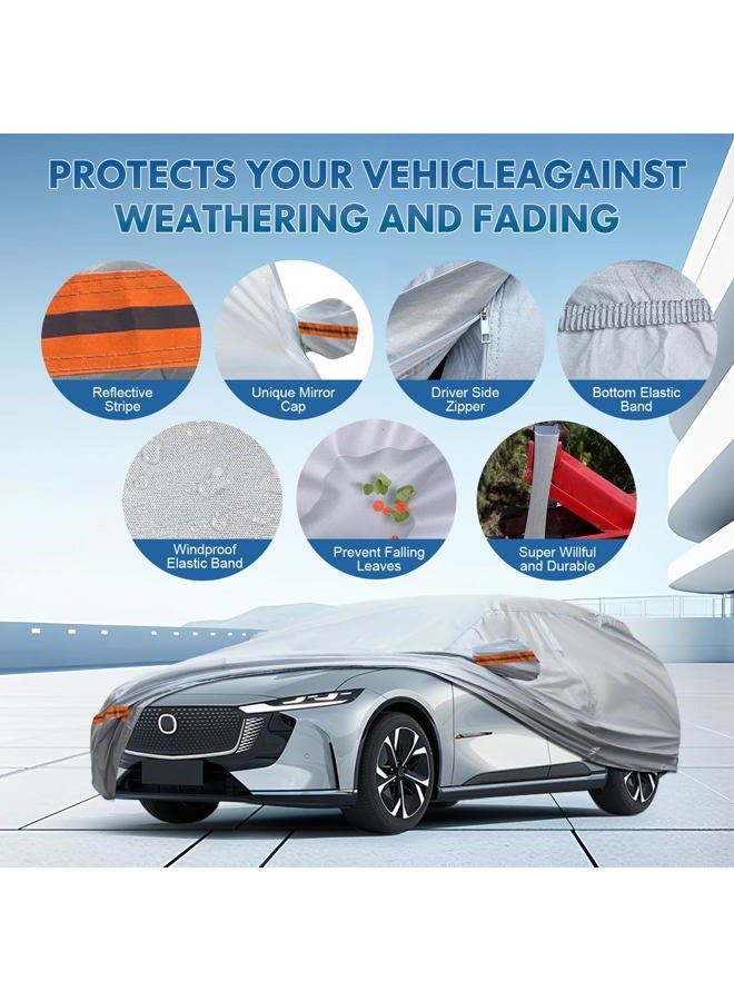 KEYOOG 6-layer Full Car Cover Is All-weather Waterproof, Universal In All Seasons, Snow Prevention Rainproof, Acid Rainproof, Sunscreen, Ultraviolet-proof, Fit Pickup 198"-220" Orange Reflective Strip - Image 4
