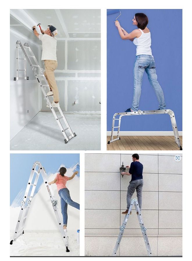صن رايز سلم قابل للطي متعدد الأغراض من الألومنيوم ، سلم تمديد 7 في 1 ، سلم قابل للطي قابل للتعديل ، سقالة شديدة التحمل - Image 5
