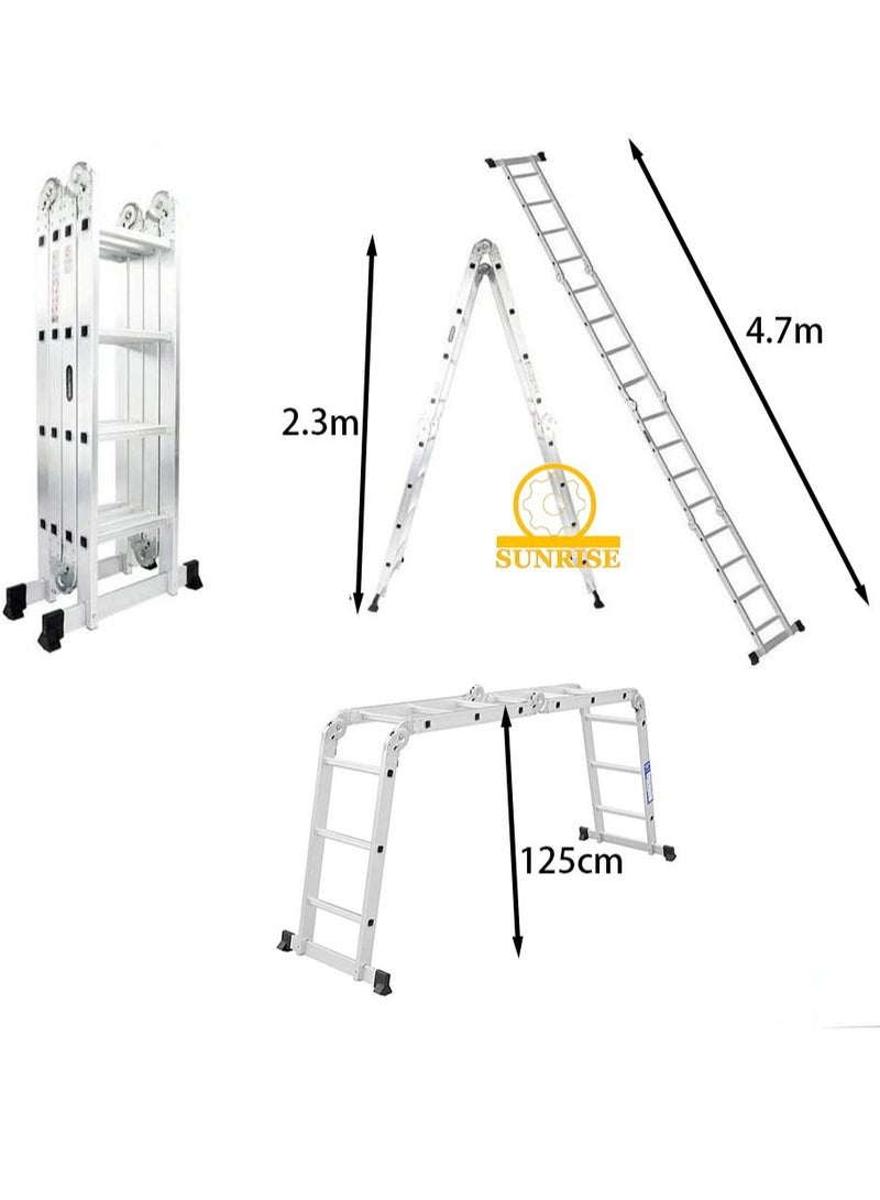 صن رايز سلم قابل للطي متعدد الأغراض من الألومنيوم ، سلم تمديد 7 في 1 ، سلم قابل للطي قابل للتعديل ، سقالة شديدة التحمل - Image 4