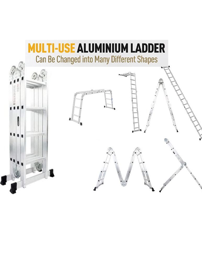 صن رايز سلم قابل للطي متعدد الأغراض من الألومنيوم ، سلم تمديد 7 في 1 ، سلم قابل للطي قابل للتعديل ، سقالة شديدة التحمل - Image 2