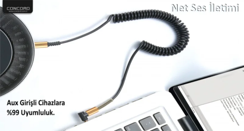 CONCORD C-807 1.8m Meter 3.5mm Aux L Spiral Audio Transfer Cable