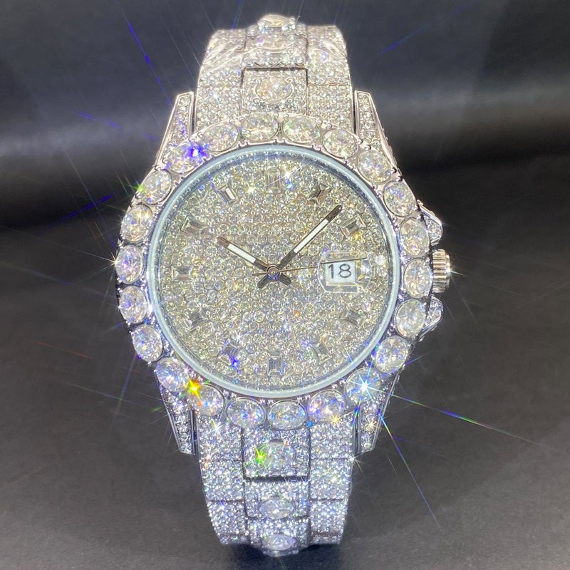 Cross-Border Best-Selling Men's Hip-Hop Rap Watch with Full Diamond Design, Quartz Movement