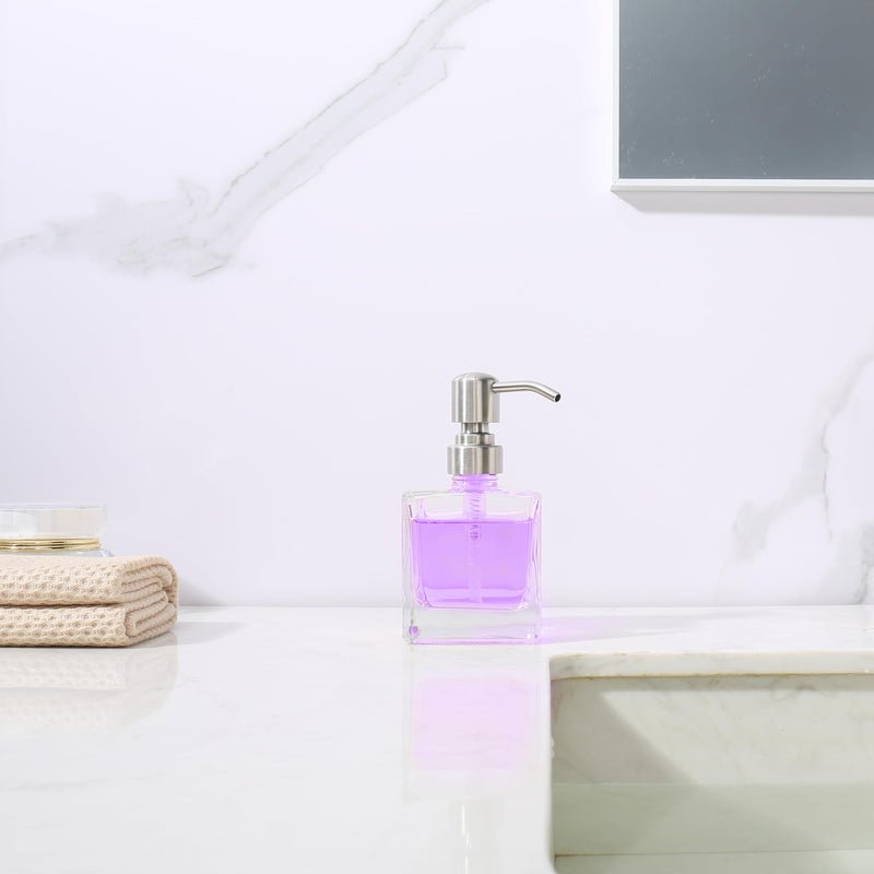 Ximlike Square Bathroom Soap Dispenser Brushed Nickel, Glass Bottles with Stainless Steel Pump Cube Liquid Soap Dispenser Hand Kitchen - Image 5