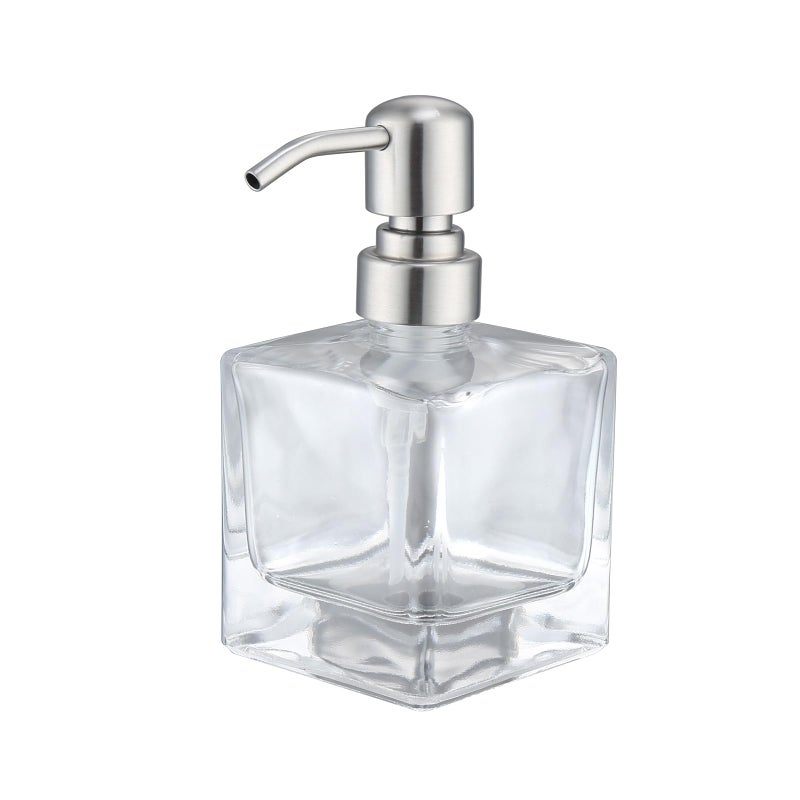 Ximlike Square Bathroom Soap Dispenser Brushed Nickel, Glass Bottles with Stainless Steel Pump Cube Liquid Soap Dispenser Hand Kitchen - Image 1