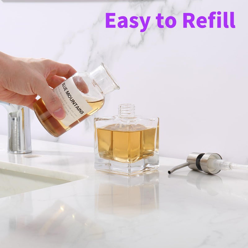 Ximlike Square Bathroom Soap Dispenser Brushed Nickel, Glass Bottles with Stainless Steel Pump Cube Liquid Soap Dispenser Hand Kitchen - Image 3