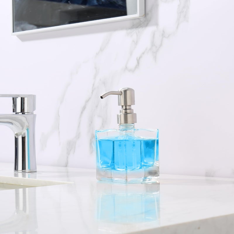 Ximlike Square Bathroom Soap Dispenser Brushed Nickel, Glass Bottles with Stainless Steel Pump Cube Liquid Soap Dispenser Hand Kitchen - Image 4