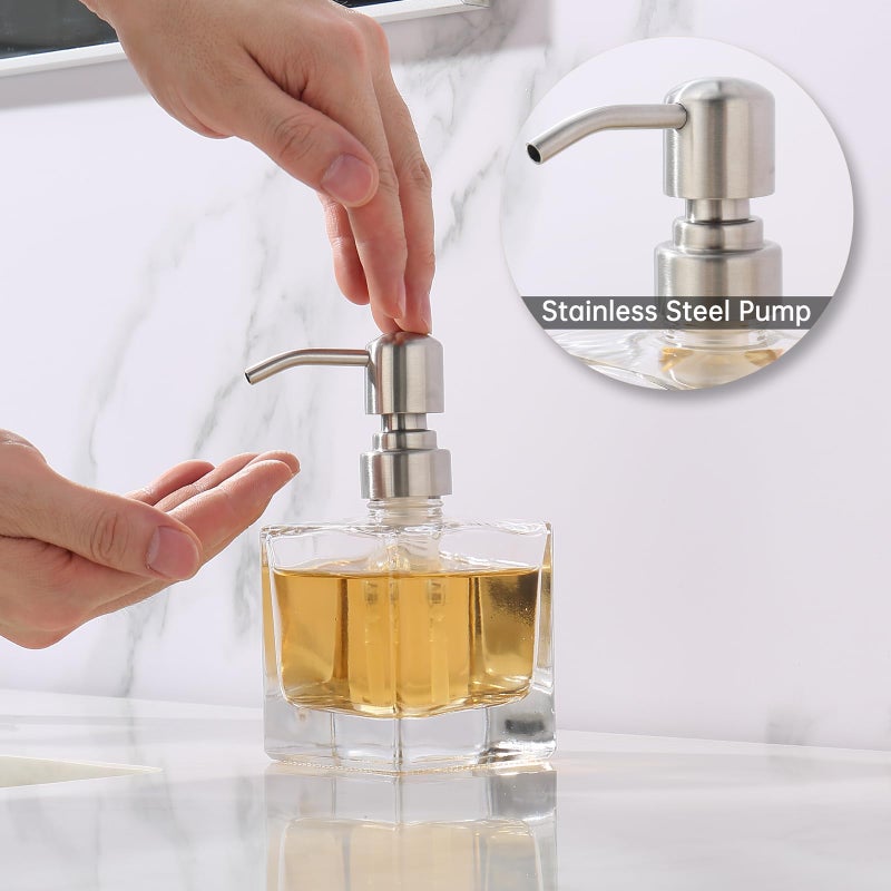 Ximlike Square Bathroom Soap Dispenser Brushed Nickel, Glass Bottles with Stainless Steel Pump Cube Liquid Soap Dispenser Hand Kitchen - Image 2
