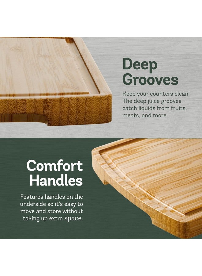 Bambüsi Wood Cutting Board - 4 Piece Bamboo Cutting Board Set, Wooden Cutting Boards for Kitchen with Deep Juice Groove, Side Handles - Wood Chopping Boards for Meal Prep, Meat, Vegetables, and Charcuterie - Image 4